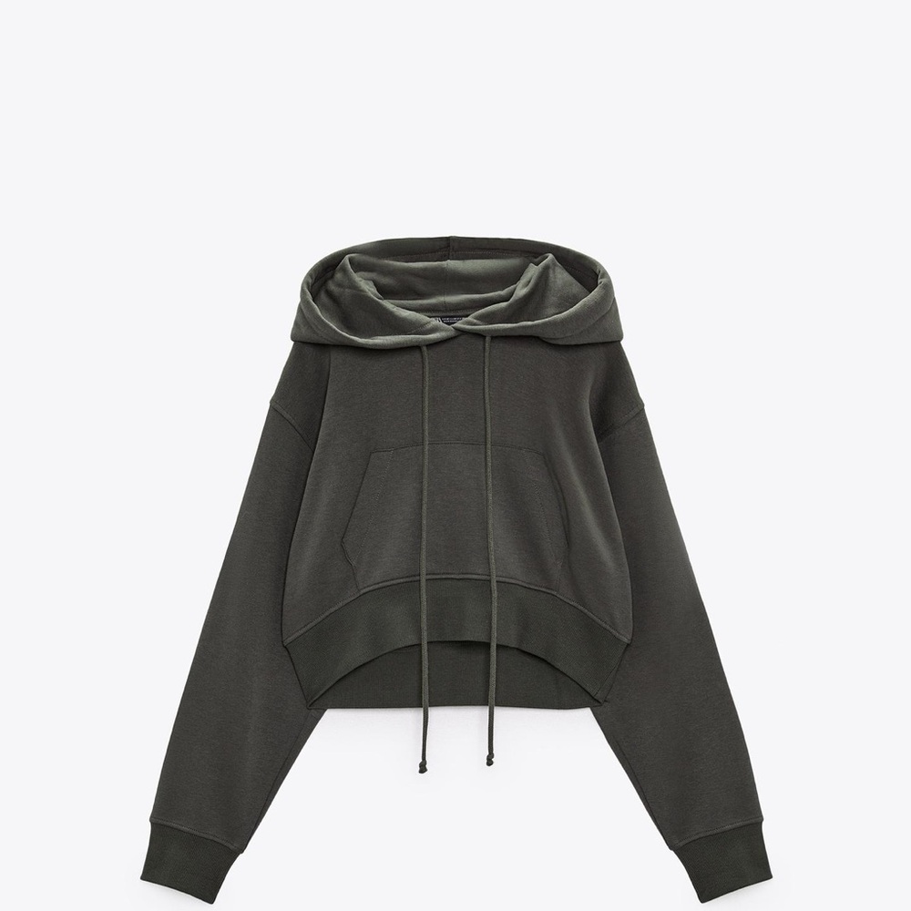 Zara Gray Cropped Hoodie Sweater Size Small